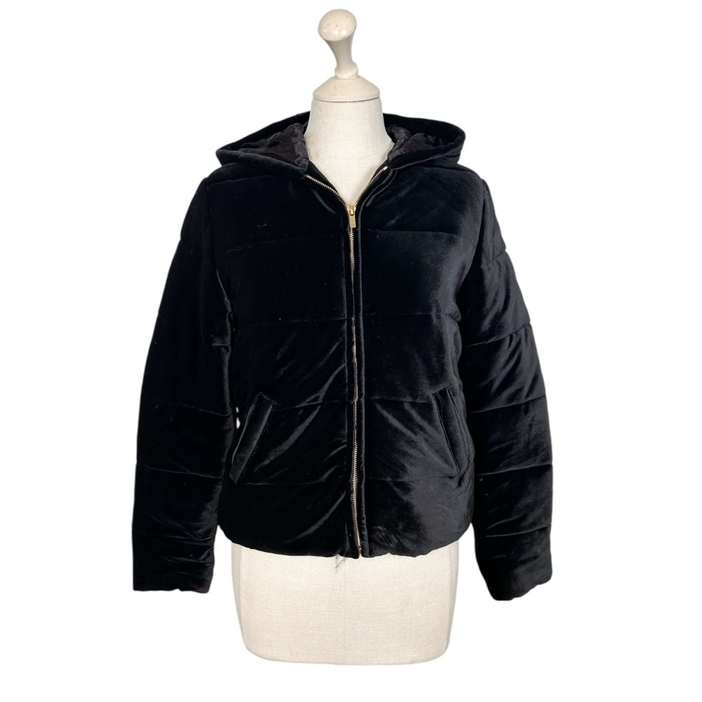 Ralph Lauren Black Velour Quilted Hooded Jacket